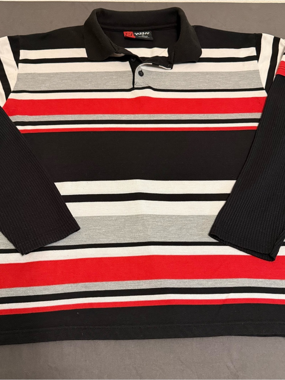 WEN Black Red White Gray Striped V-Neck Sweater
